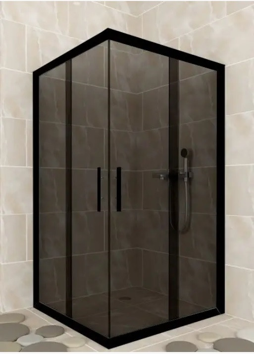 Душова кабіна Aquanil INDIANA 90х90х190, двері розсувні, скло з чорним мал 6 мм, профіль золото БЕЗ ПІДДОНА, фото 1