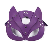 Маска для рольових ігор БДСМ маска кішки з екошкіри фіолетова еротична маска
