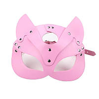 Маска для рольових ігор БДСМ маска кішки з екошкіри рожева еротична маска