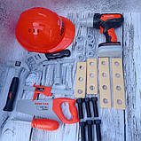 Дитячий набір будівельних інструментів із функціональним дрилем у рюкзаку 28 предметів, фото 8