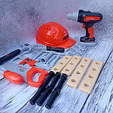 Дитячий набір будівельних інструментів із функціональним дрилем у рюкзаку 28 предметів, фото 9