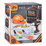 Дитячий набір будівельних інструментів із функціональним дрилем у рюкзаку 28 предметів, фото 10