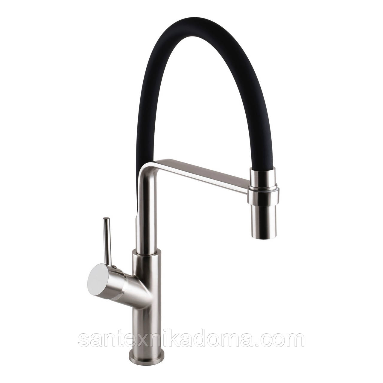 Змішувач на кухню Globus Lux DENVER Flex GDF-32-08-01 латунь гнучкий вилив Сталь-Чорний, фото 1