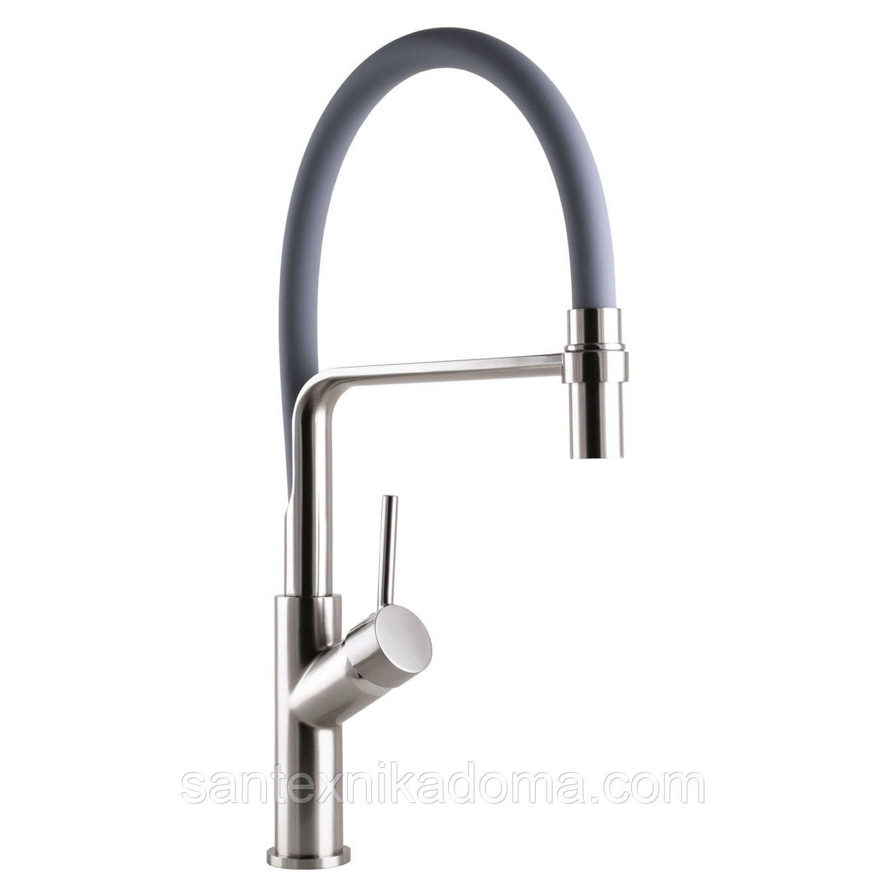 Змішувач на кухню Globus Lux DENVER Flex GDF-32-08-02 латунь гнучкий вилив Сталь-Сірий