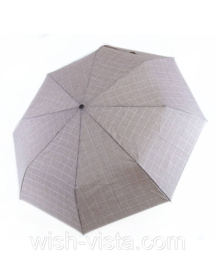 Парасолька автомат унісекс з прямою дерев'яною ручкою в клітинку Parachase No3256 на 8 спиць Бежева, фото 1