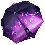 Жіноча складана парасолька напівавтомат з принтом Ейфелева Вежа та квіти від Susino фіолетовий Sys 03025-3, фото 3