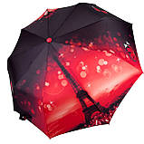 Жіноча складана парасолька напівавтомат з принтом Ейфелева Вежа та квіти від Susino червоний Sys 03025-5, фото 3