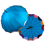 Жіноча парасолька-тростина напівавтомат на 16 спиць від Susino з різнобарвними краями бірюзова Sys 031087-3, фото 2