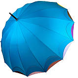 Жіноча парасолька-тростина напівавтомат на 16 спиць від Susino з різнобарвними краями бірюзова Sys 031087-3, фото 3