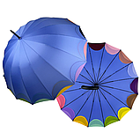 Жіноча парасолька-тростина напівавтомат на 16 спиць від Susino з різнобарвними краями блакитний Sys 031087-4, фото 2
