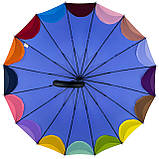 Жіноча парасолька-тростина напівавтомат на 16 спиць від Susino з різнобарвними краями блакитний Sys 031087-4, фото 4