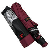 Жіноча парасолька напівавтомат на 10 спиць антивітер із принтом міст усередині від Bellissimo бордовий М 0628-7, фото 3