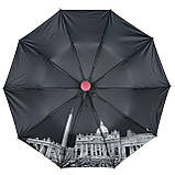 Жіноча парасолька напівавтомат на 10 спиць антивітер із принтом міст усередині від Bellissimo бордовий М 0628-7, фото 4