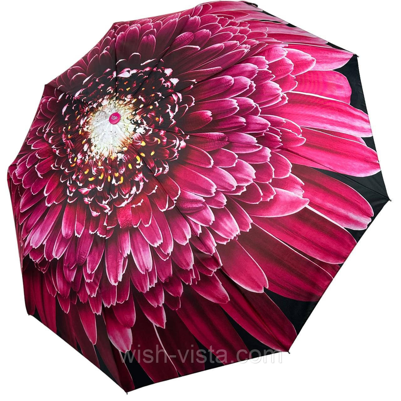 Жіноча парасолька напівавтомат із принтом квітки від Toprain на 9 спиць рожева ручка 0703-3, фото 1