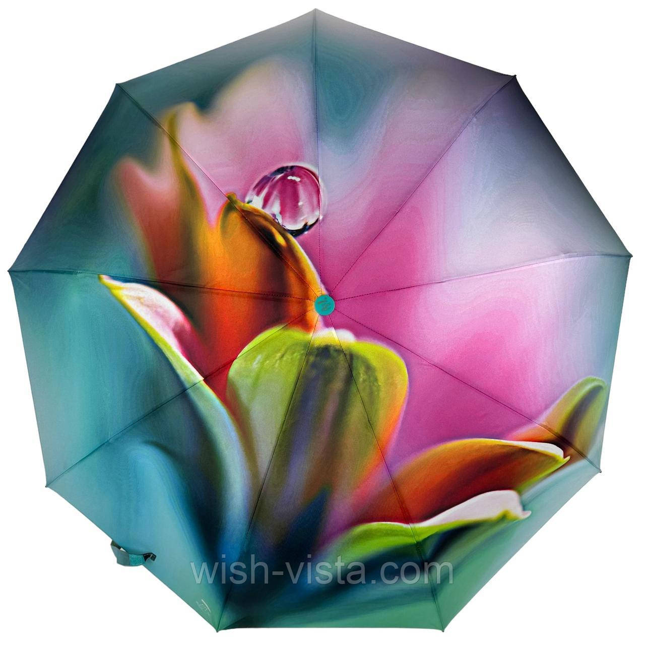 Жіноча парасолька-автомат у подарунковій упаковці на 9 спиць із квітковим принтом від Frei Regen бірюзова 09086-5, фото 1