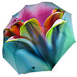 Жіноча парасолька-автомат у подарунковій упаковці на 9 спиць із квітковим принтом від Frei Regen бірюзова 09086-5, фото 3