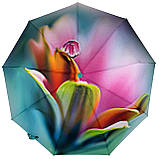 Жіноча парасолька напівавтомат на 9 спиць із квітковим принтом від Frei Regen бірюзова ручка 09085-5, фото 3