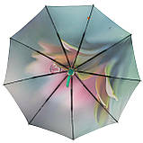 Жіноча парасолька напівавтомат на 9 спиць із квітковим принтом від Frei Regen бірюзова ручка 09085-5, фото 4