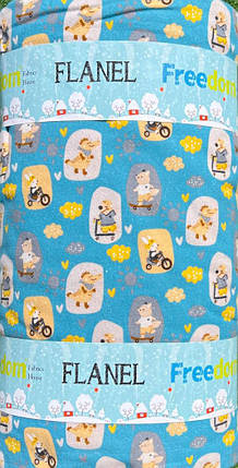 Дитяча постільна тканина 240 см щільна блакитна набивна Фланель (байка) 100% бавовна з принтом звірята, рулон 25 м, фото 1