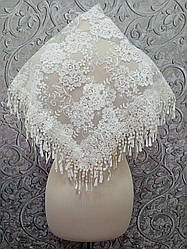 Весільна мереживна хустка (шаль, косинка, шарф) для нареченої в айворі кольорі, вінчальна хустка, хустка у церкву (храм)