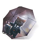 Парасолька жіноча напівавтомат Fiaba F23-028 з котом на 8 спиць Темно-пурпурова, фото 2