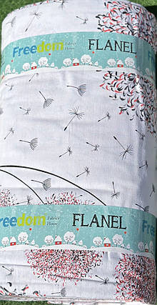 Постільна 100% бавовняна тканина Фланель (байка) 240см набивна з квітковим принтом кульбаби, рулон 25 м, фото 1