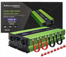 Інвертор 12 230 з чистою синусоїдою та зарядним пристроєм 5000Вт Qoltec (Польща)
