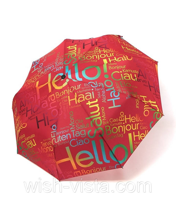 Парасолька жіноча автомат RAIN FLOWERS No1130 Привітування на 9 спиць Червона, фото 1