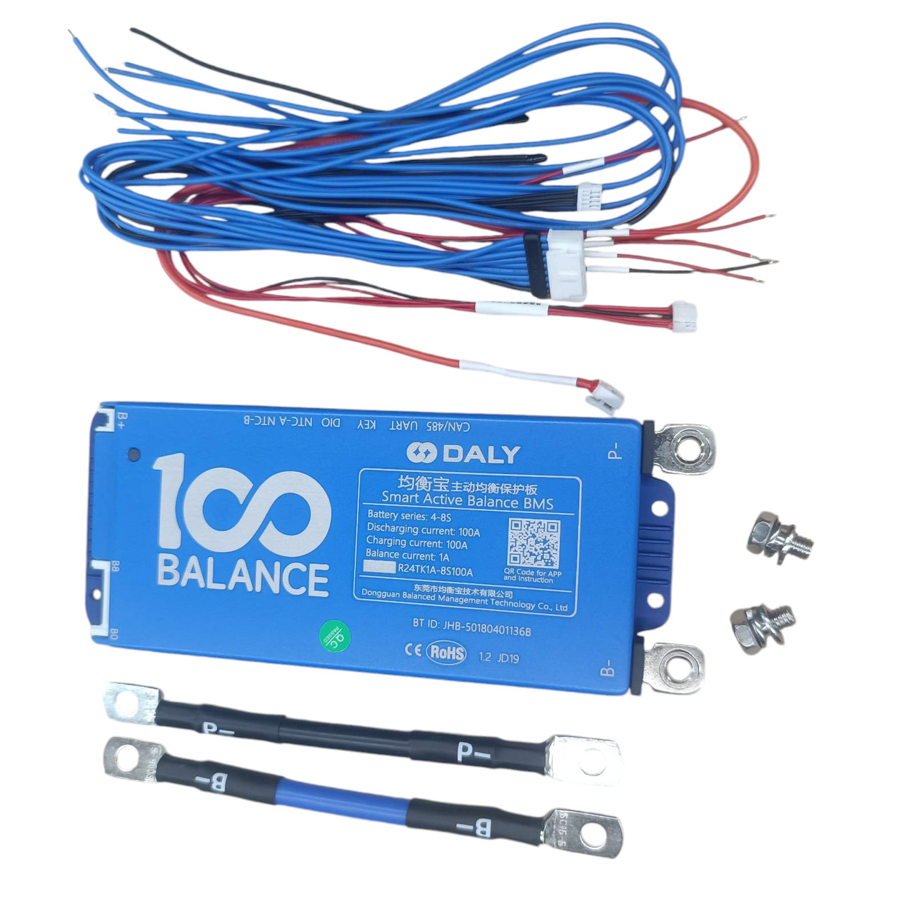 Smart BMS контролер Daly LiFePO4 4S — 8S 12-24 вольта 100A CAN, Bluetooth з активним балансиром 1 А