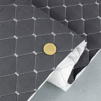 Автотканина Dinamika стьобана «Графітовий Ромб з світло-сірою ниткою», на синтепоні 7мм та флізеліні, ширина 135см