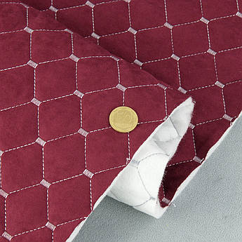 Автотканина Dinamika стьобана «Бордовий Ромб із світло-сірою ниткою», на синтепоні 7мм та флізеліні, ширина 135см