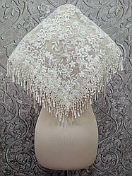 Весільна мереживна хустка (шаль, косинка, шарф) для нареченої в айворі кольорі, вінчальна хустка, хустка у церкву (храм)