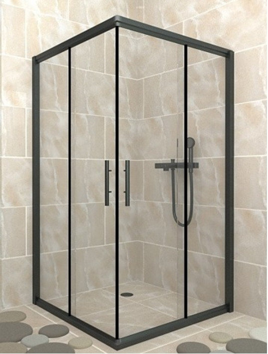 Душова кабіна Aquanil INDIANA 75х75х190 см прозоре скло чорний профіль, фото 1