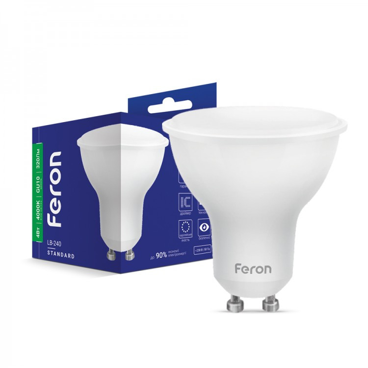 Світлодіодна лампа Feron MR-16 GU10 LB-240 4W 4000K з матовим склом