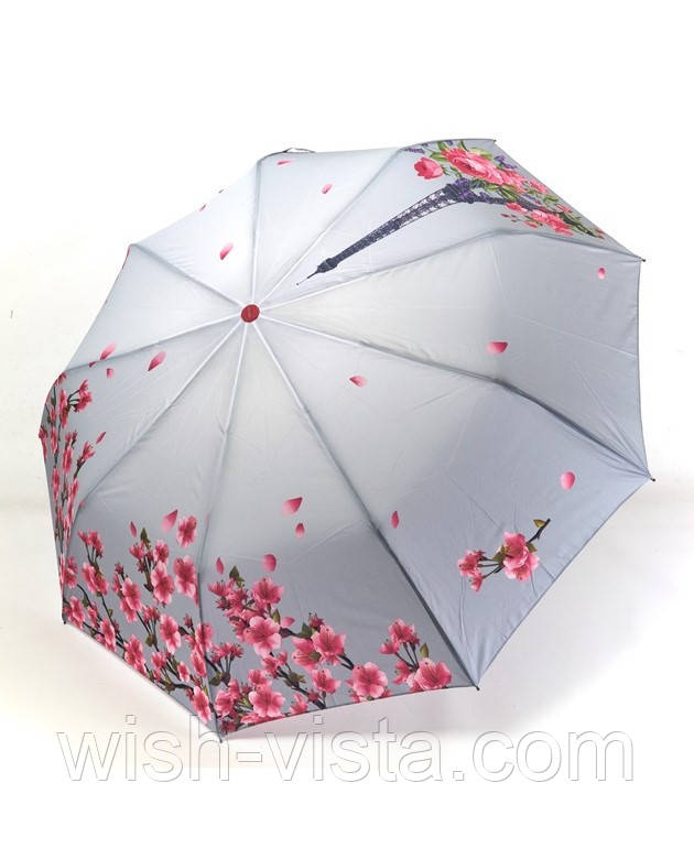 Парасолька напівавтомат жіноча Toprain 625 на 9 спиць з Ейфелевою вежею Сіро-малинова, фото 1