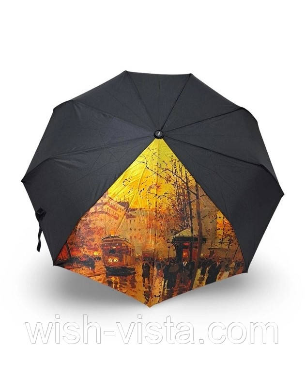 Парасолька жіноча автомат Susino No466 9 спиць 3 складання Чорна, фото 1