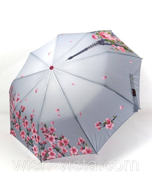 Парасолька напівавтомат жіноча Toprain 625 на 9 спиць з Ейфелевою вежею Сіро-рожева, фото 1