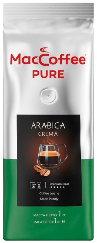 Кава в зернах MacCoffee Pure Arabica Crema 1000г, 100% Арабіка середнього обсмажування