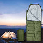 Спальний мішок демісезонний (200х60см)+ чохол, Хакі / Туристичний спальник з капюшоном / Спальник-ковдра, фото 8