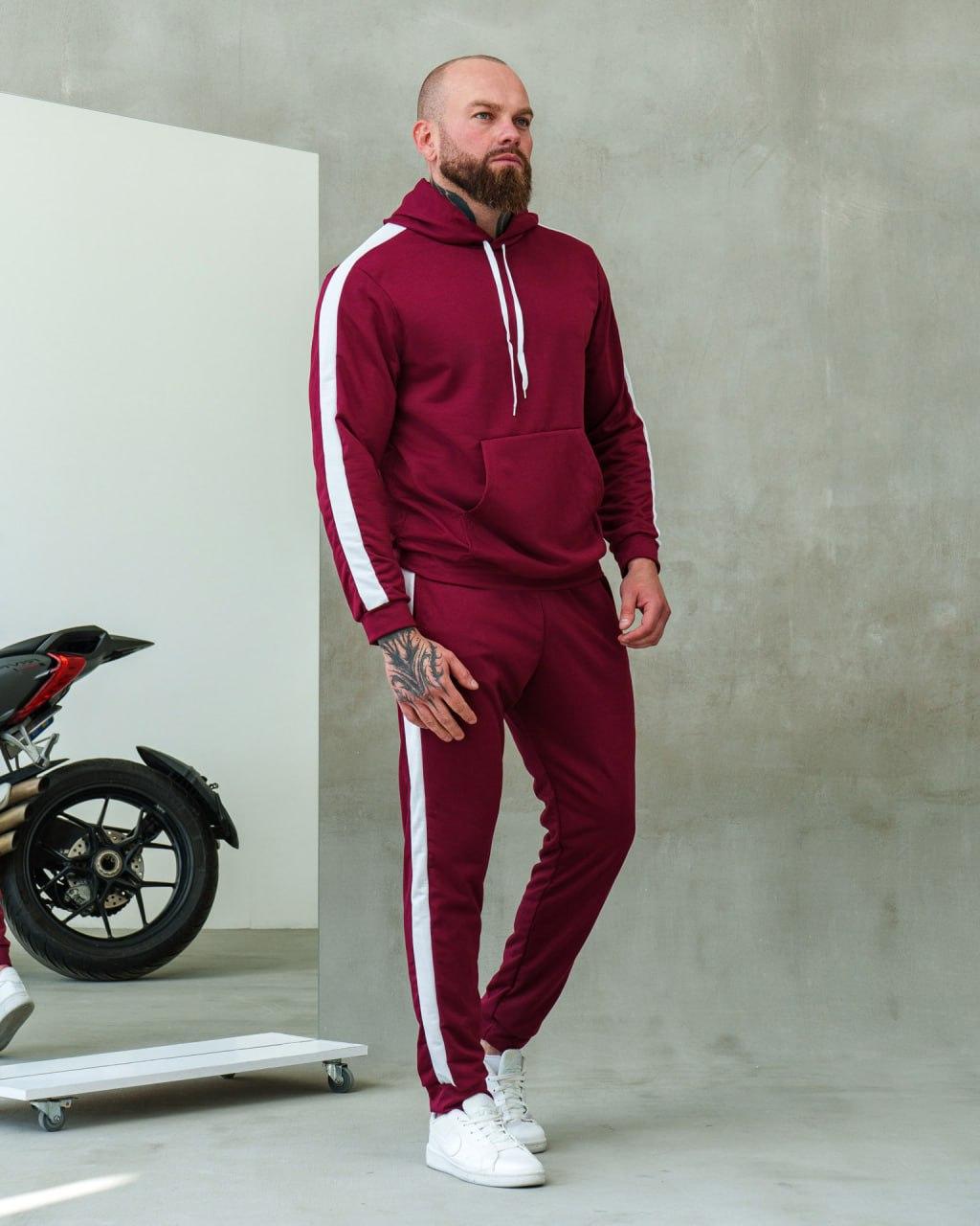 Спортивний костюм чоловічий лампас двонить бордовий весна осінь, фото 1