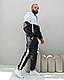 Чоловічий спортивний костюм із плащівки тонкий чорно білий, фото 2