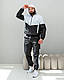 Чоловічий спортивний костюм із плащівки тонкий чорно білий, фото 3