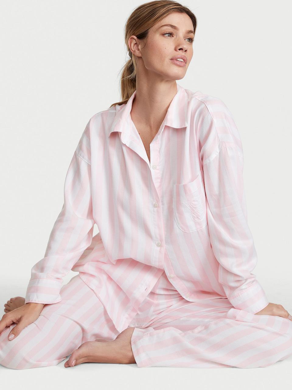 Піжама Victoria's Secret Modal-Cotton Long Pajama Set, Рожева в смужку