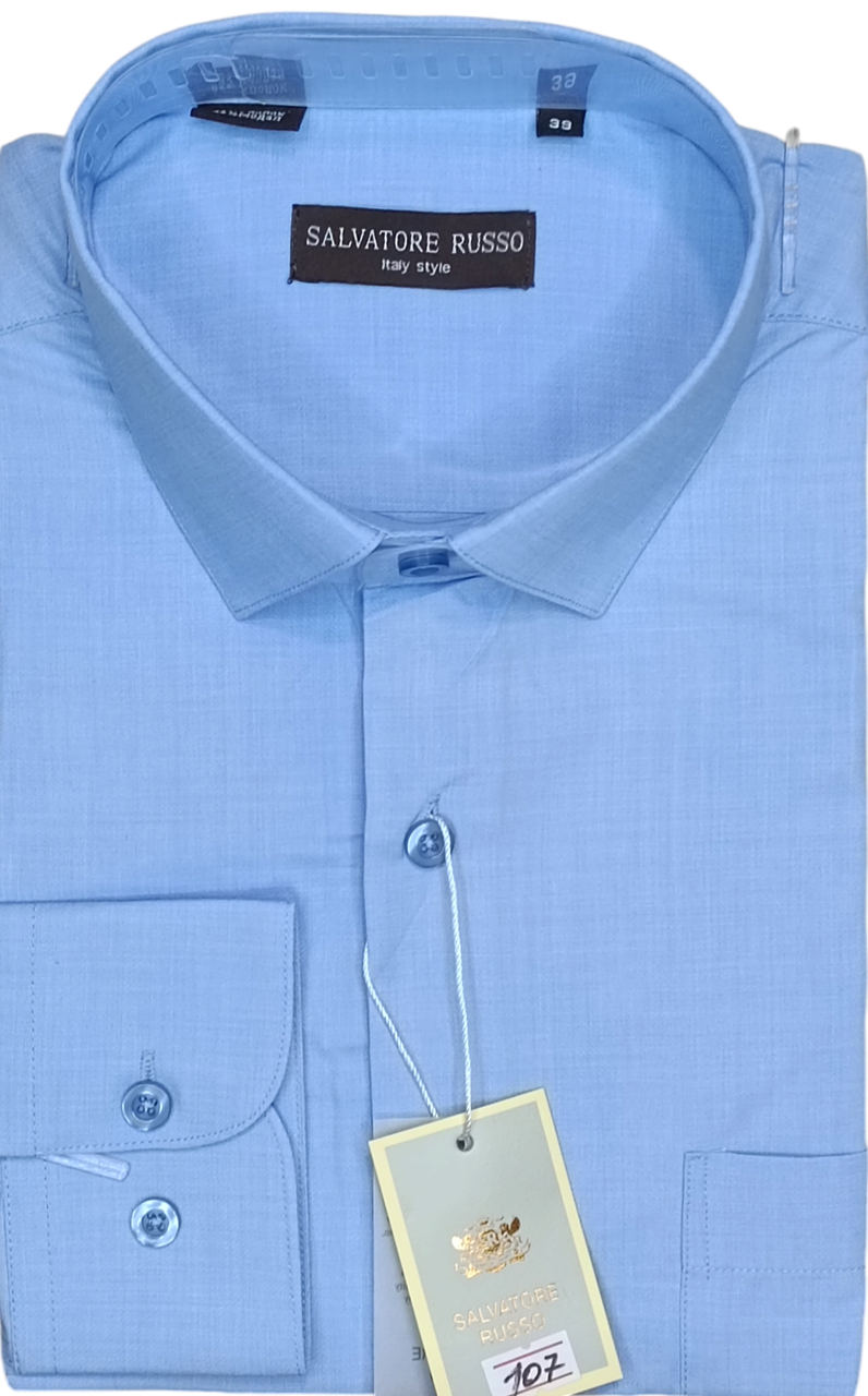 Класична однотонна чоловіча сорочка Salvatore Russo vd-0107 блакитна з довгим рукавом, ошатна, стильна