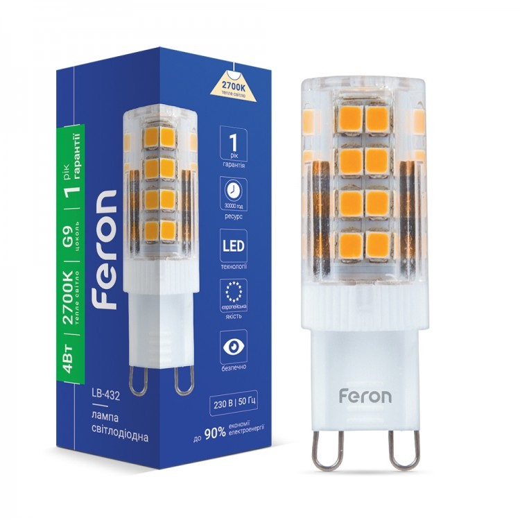 Світлодіодна LED-лампа Feron G9 LB-432 4 W 2700 K прозора в пластиковому корпусі