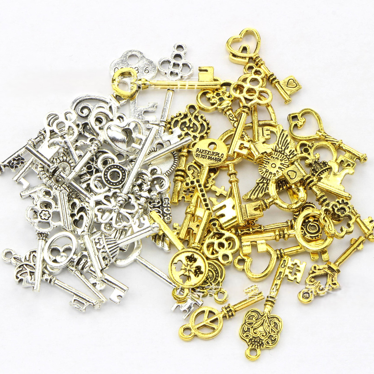Набір підвісок Keys 20-40 мм 50 шт. Золото/Срібло, фото 1