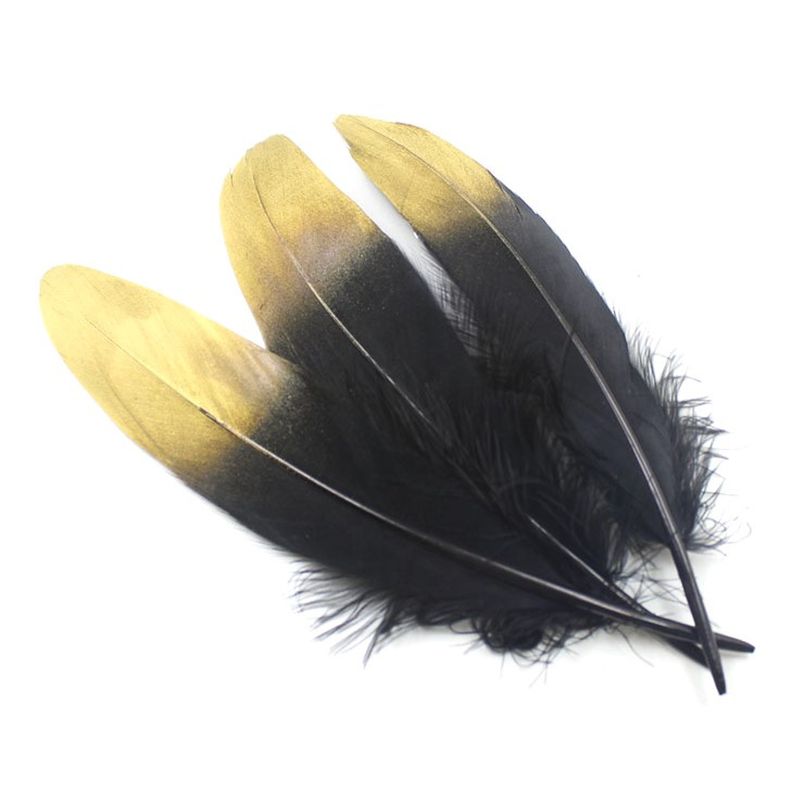 Перо гусяче фарбоване 15-20 см 1 шт. Чорний із золотистим, фото 1