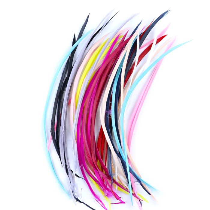 Пір'я тонкі гусячі 14-22 см 10 шт. Мікс кольорів, фото 1