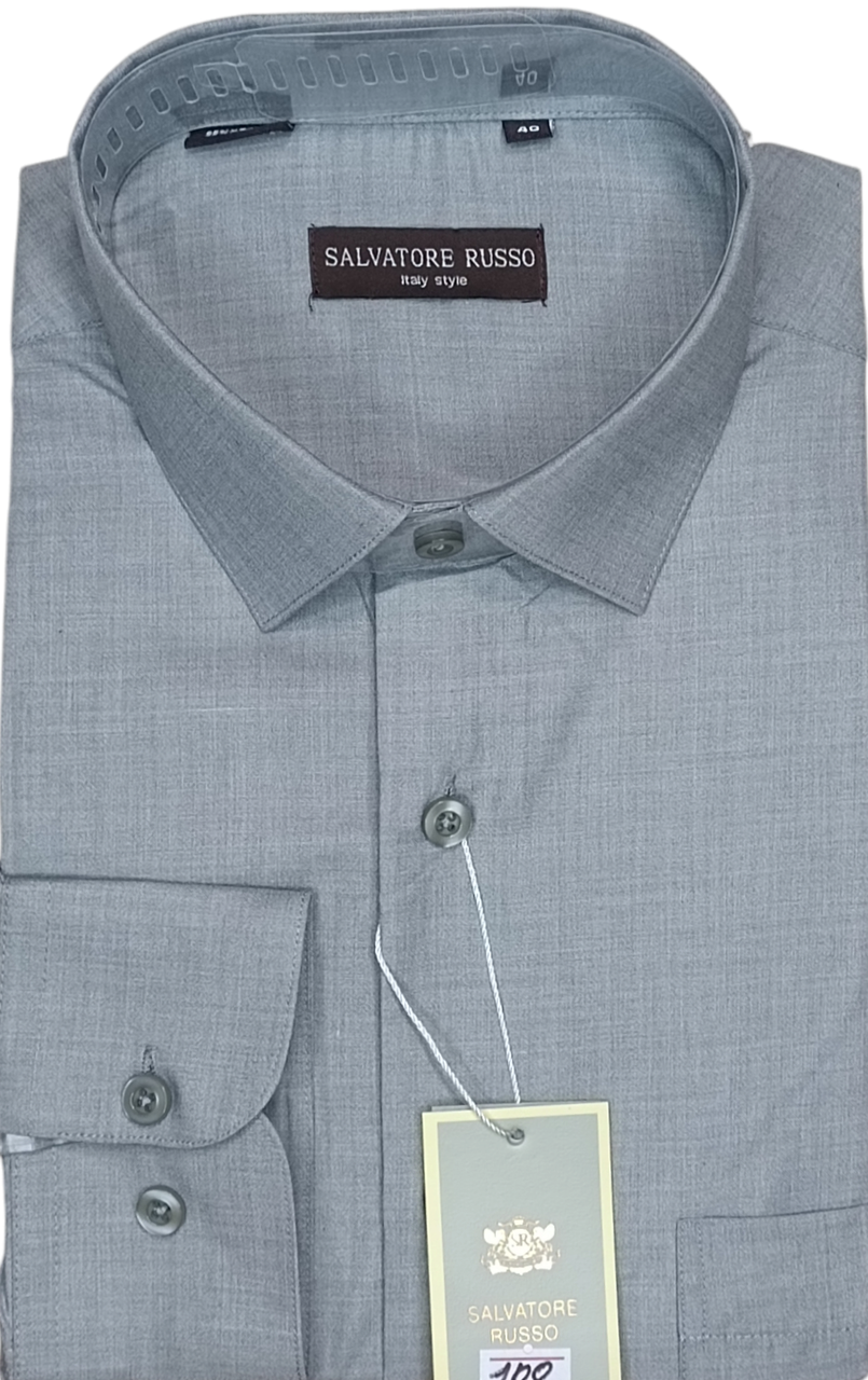 Класична однотонна чоловіча сорочка Salvatore Russo vd-0108 сіра з довгим рукавом, ошатна, стильна