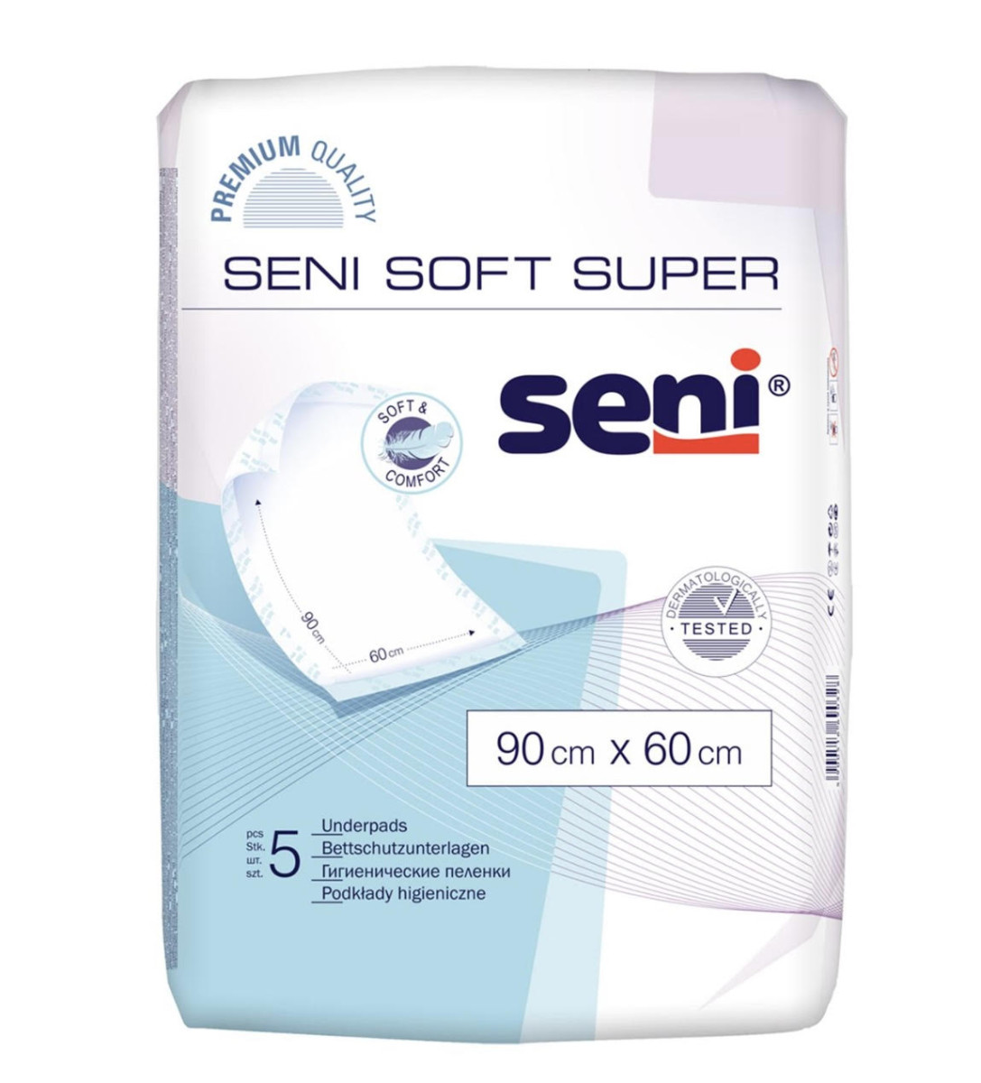 Пелюшки одноразові гігієнічні Seni Soft Super 90х60 см, 5 шт (Сені), фото 1
